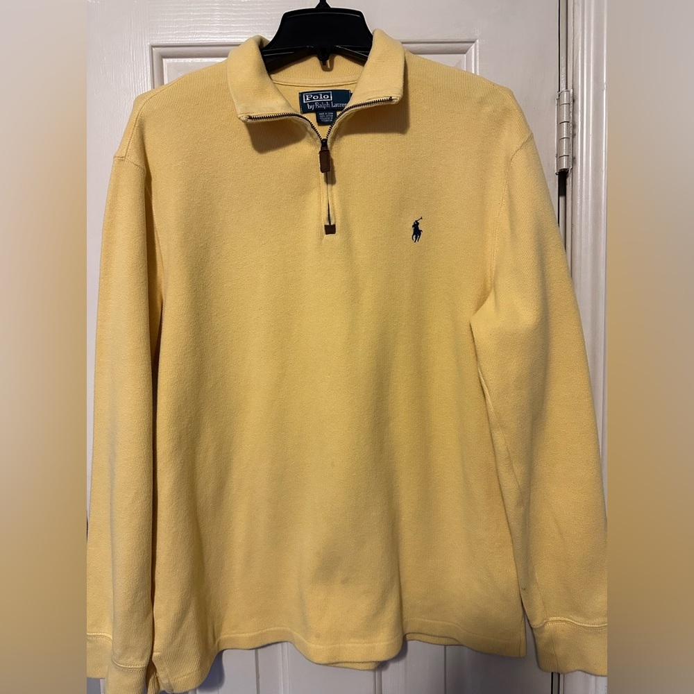 Polo Ralph Lauren Quarter Zip Men’s Size Medium Yellow Blue Pony Knit Cotton